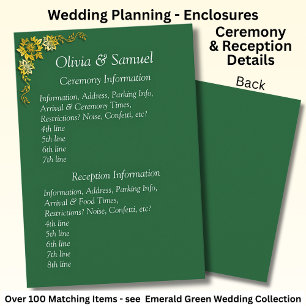 Ceremony & Reception Venues info - Emerald Green Enclosure Card