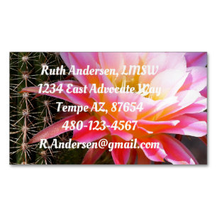 Cereus in pink cactus bloom Magnetic business card