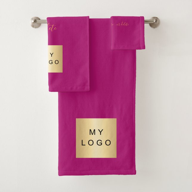 Cerice pink gold text company business logo bath towel set (Insitu)