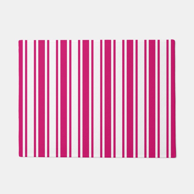 Cerise and white candy stripes doormat (Front)