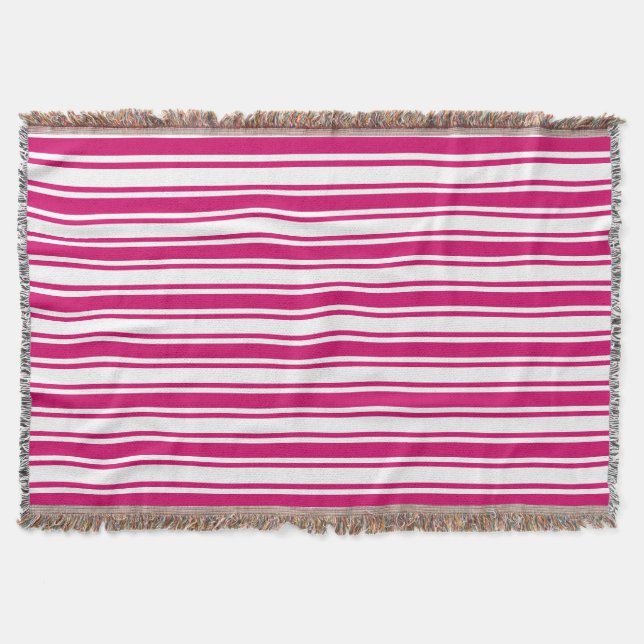 Cerise and white candy stripes throw blanket (Front)