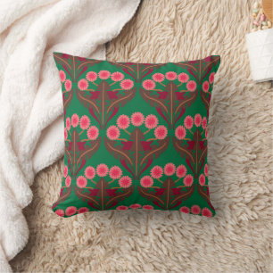 Cerise Art Nouveau Dandelions Throw Pillow