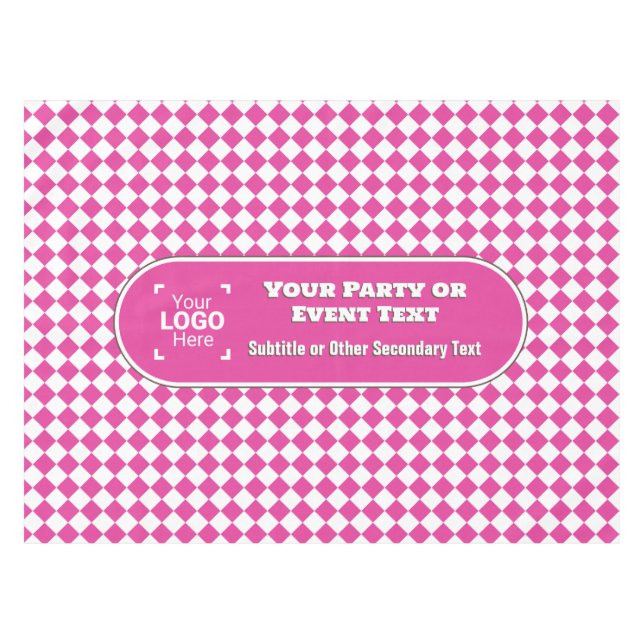 Cerise Diamonds - Custom Central Text & Logo Event Tablecloth (Front (Horizontal))