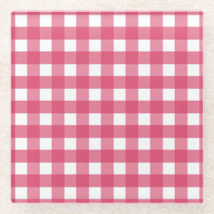 Cerise gingham glass coaster