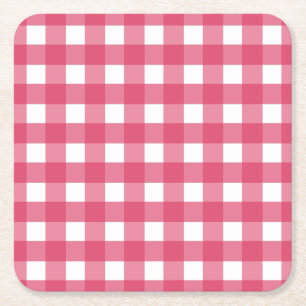 Cerise gingham square paper coaster