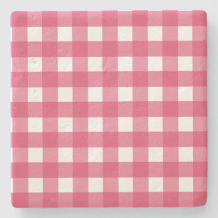 Cerise gingham stone coaster