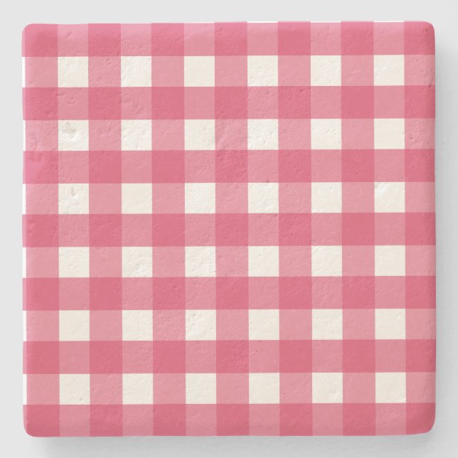 Cerise gingham stone coaster (Front)