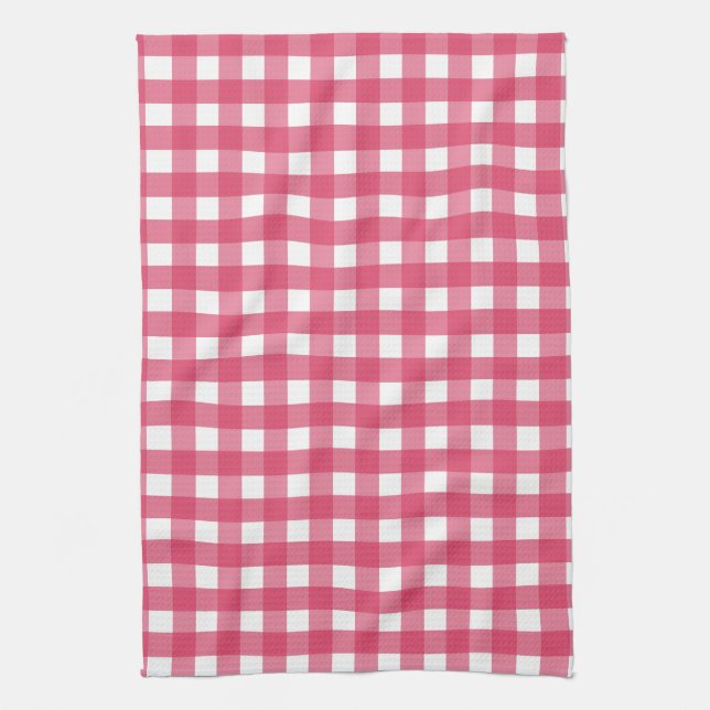 Cerise gingham tea towel (Vertical)