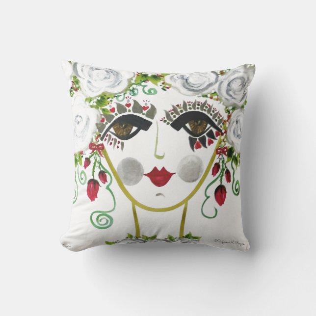 Cerise - Gypsy Garden Girl Cotton Pillow (Front)