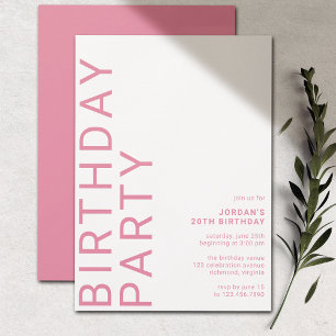 Cerise Hot Pink Modern Girly Any Age Birthday Invitation