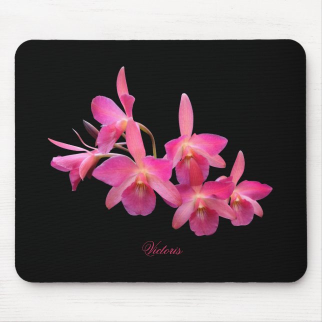 Cerise, Hot Pink, Red, Orchids Black Mouse Pad (Front)