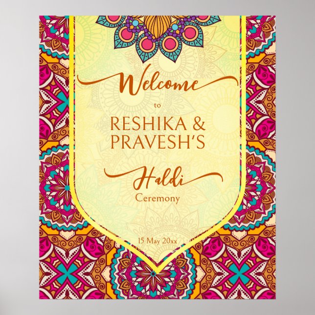 Cerise mandala rangoli joint haldi welcome sign (Front)