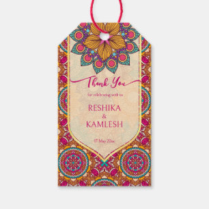 Cerise mandala rangoli wedding personalised name gift tags