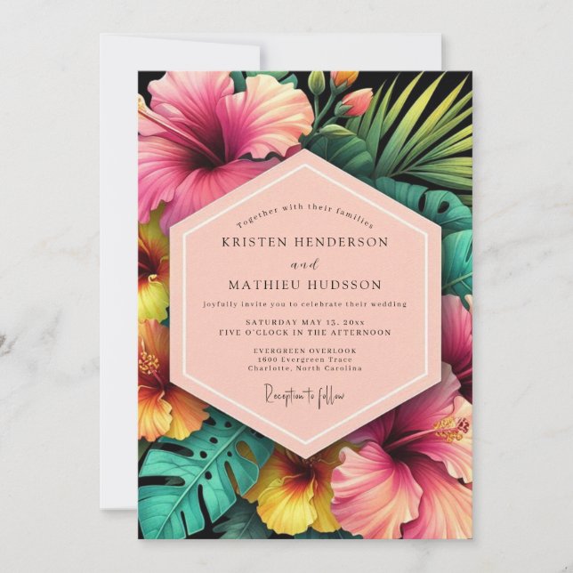 Cerise Nocturne Tropic Wedding Invitation (Front)