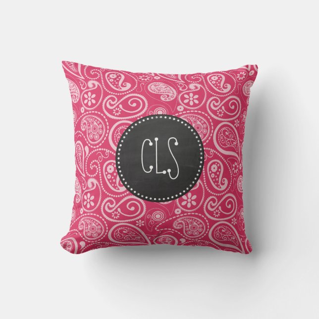 Cerise Paisley; Floral; Retro Chalkboard Cushion (Front)