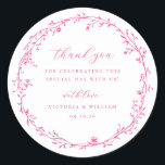 Cerise Pink Botanical Wreath Wedding Favour Classic Round Sticker<br><div class="desc">Elegant botanical vintage style Cerise Pink Wreath,  wedding thank you favour sticker.</div>