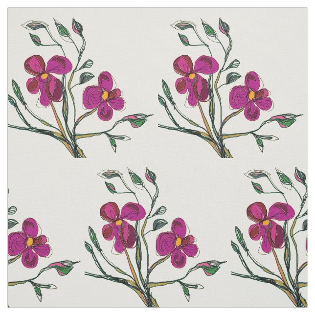 Cerise Pink Flowers Watercolor > Floral Fabric (Swatch)