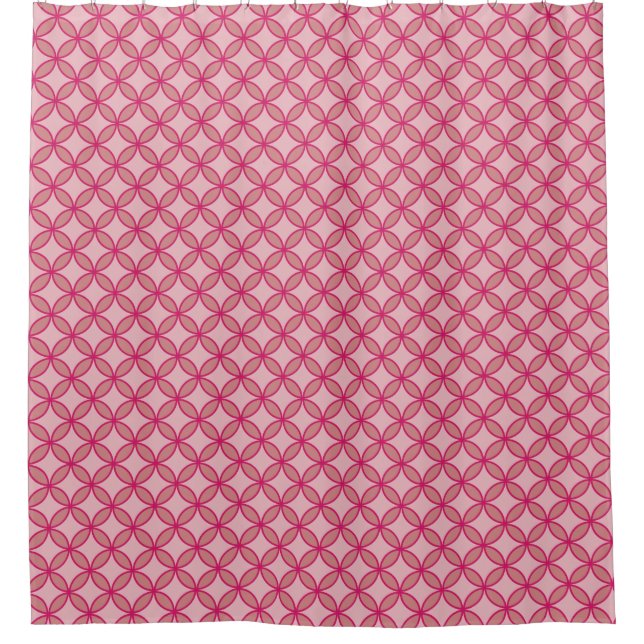 Cerise pink interlocking circles flower pattern shower curtain (Front)