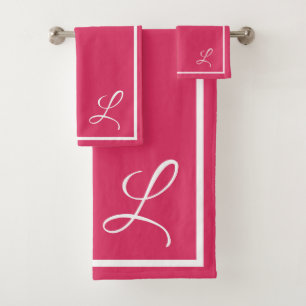 Cerise Pink w/Border Bath Towel Set