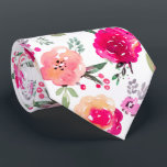 Cerise Pink Watercolor Floral Wedding Tie<br><div class="desc">Men's tie features watercolor floral design in shades of pale pink,  cerise pink,  fuchsia pink to marsala pink on a white background. MORE ITEMS in our store.</div>