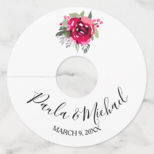 Cerise Pink Watercolor Floral Wine Glass Tag