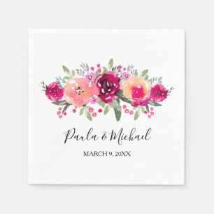 Cerise Watercolor Floral Cocktail Napkin