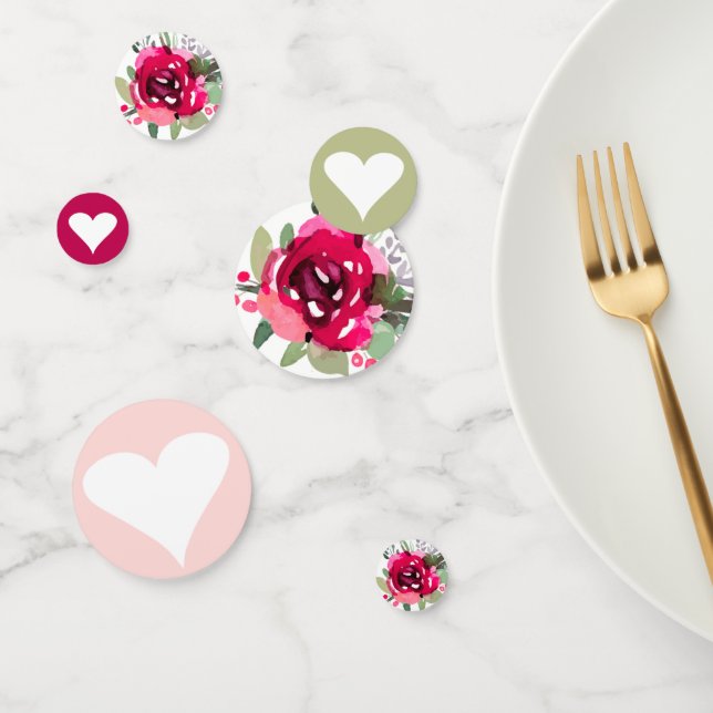 Cerise Watercolor Floral & Hearts Confetti (Group)