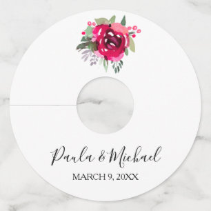 Cerise Watercolor Floral Wedding Wine Glass Tag