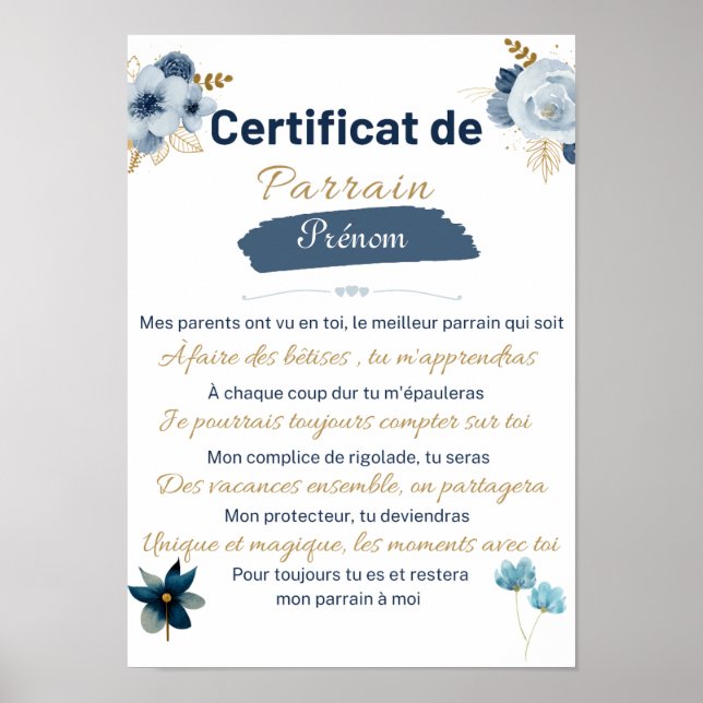 certificat de Parrain Poster (Front)