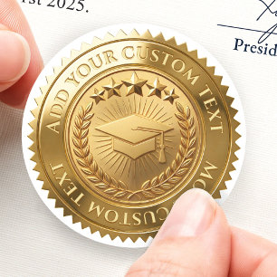 Certificate Diploma Realistic 3D Foil Custom Gold Classic Round Sticker