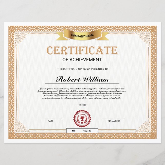 Certificate Of Achievement (Front)