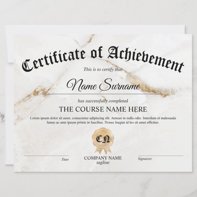 Certificate of Achievement Award Course  (Front)