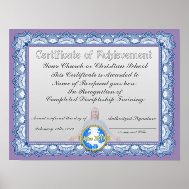 Certificate of achievement (Christian Institution) Poster (Front)