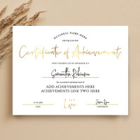 Certificate of Achievement Lux Gold Employee Award