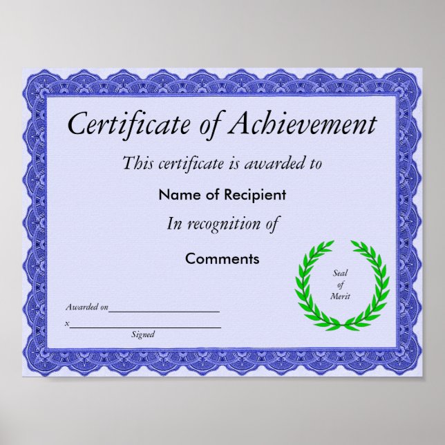 Certificate of Achievement Poster (Front)