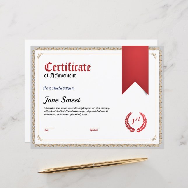 Certificate of Achievement Template – Customisable (Front/Back In Situ)