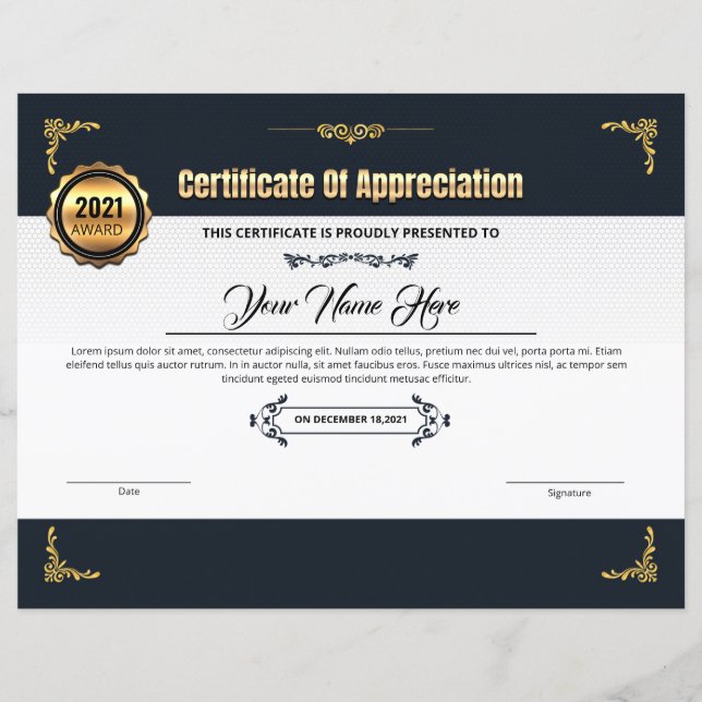 Certificate Of Appreciation (Front)