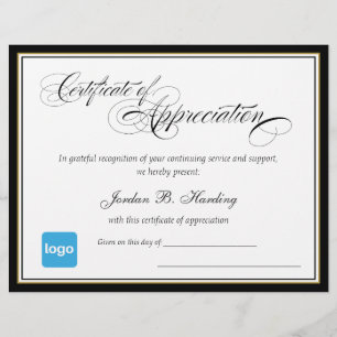 Certificate of Appreciation Award - Add Logo
