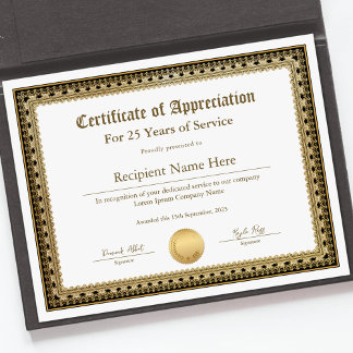 Certificate of Appreciation for Years of Service