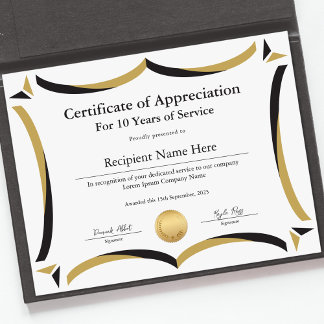 Certificate of Appreciation for Years of Service