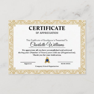 Certificate of Appreciation Gold Elegant Template