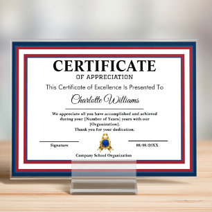 Certificate of Appreciation Patriotic Wall Art