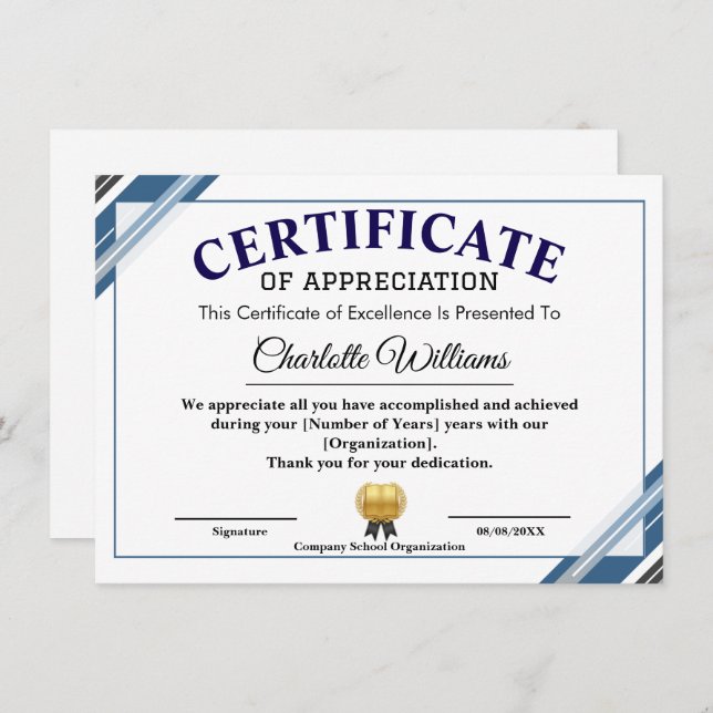 Certificate of Appreciation – Professional Recogni (Front/Back)