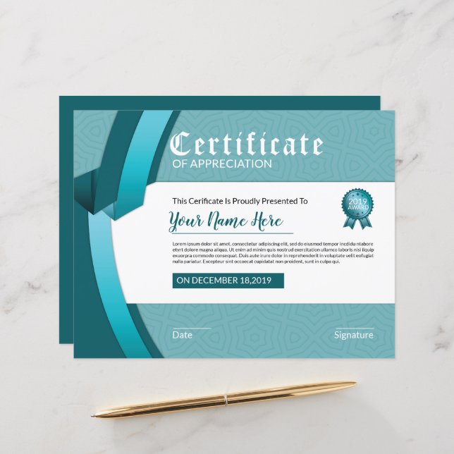 Certificate of Appreciation Template (Front/Back In Situ)