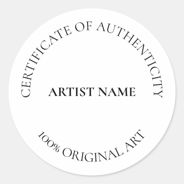 Certificate of Authenticity Art Customisable  Classic Round Sticker (Front)