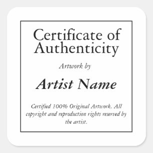 Certificate of Authenticity Art Sticker