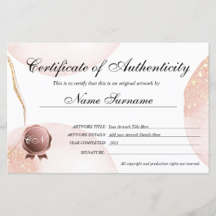 Certificate of Authenticity Artwork by