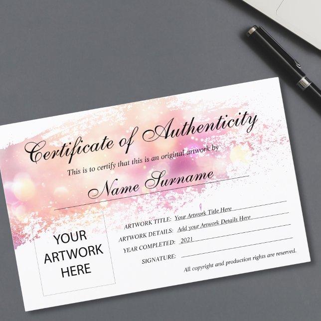 Certificate of Authenticity Artwork by (modern blush art brush stroke certificate of authenticity for your artwork)