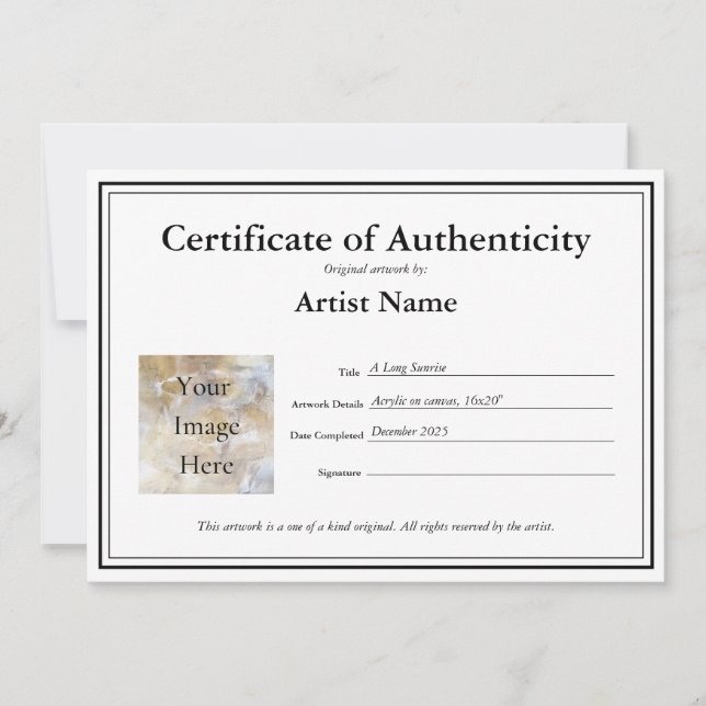 Certificate of Authenticity Fill In Template (Front)