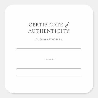 Certificate of Authenticity for Artwork Square Sticker